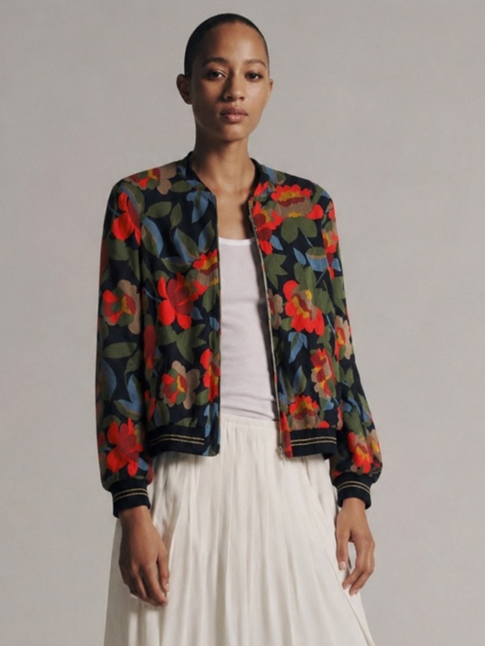 ZARA TRF OUTERWEAR BOTANICAL Floral Bomber Jacket in Black Olive Multi